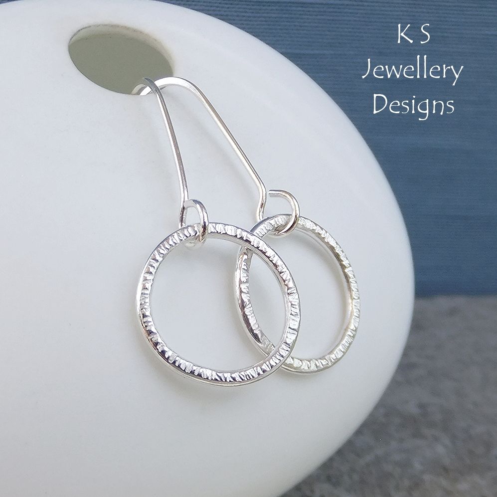 Striped Textured Wonky Circle Sterling Silver Earrings