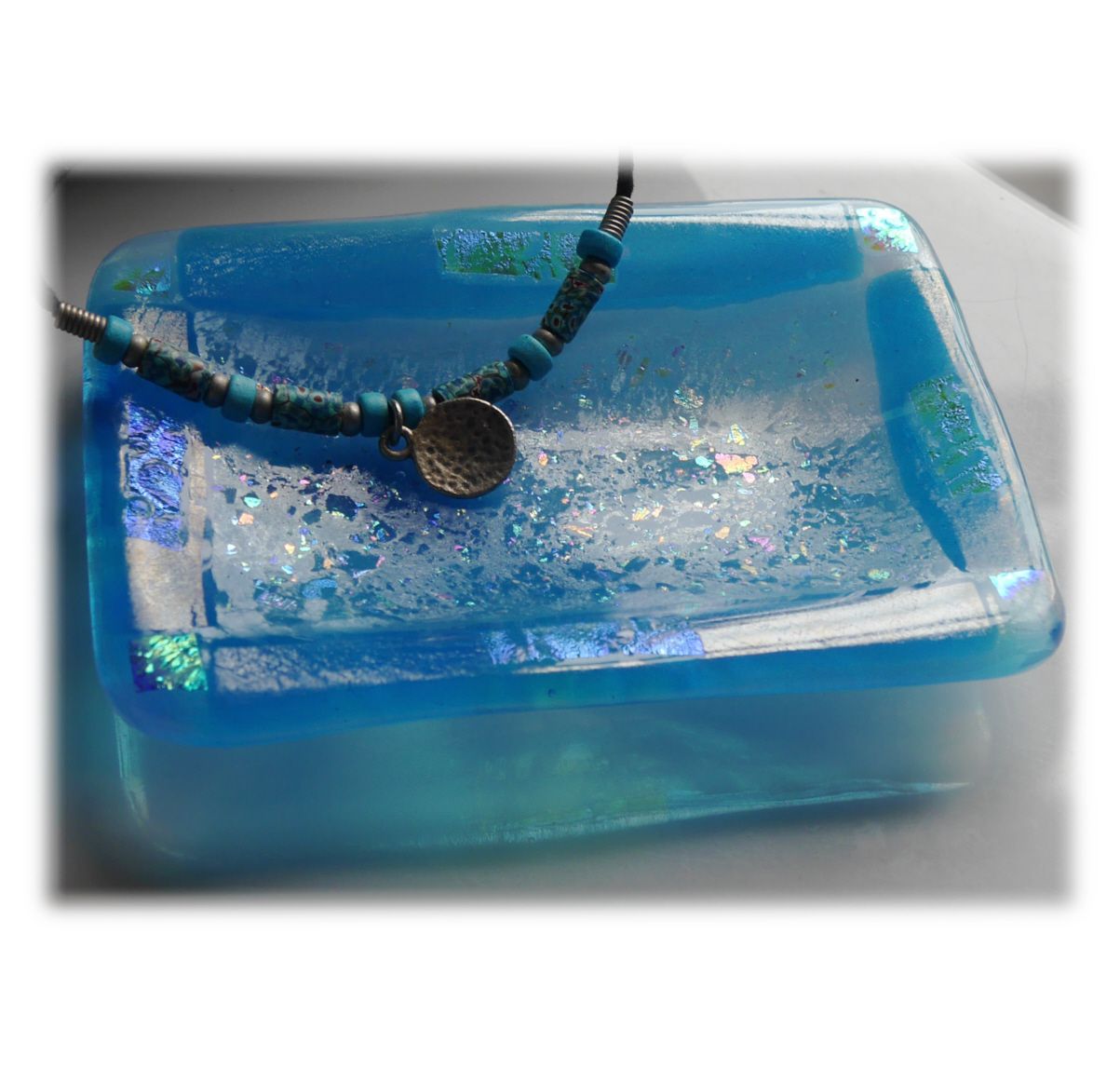 Soap Dish 013 Turquoise dichroic 1907 FREE 12.00