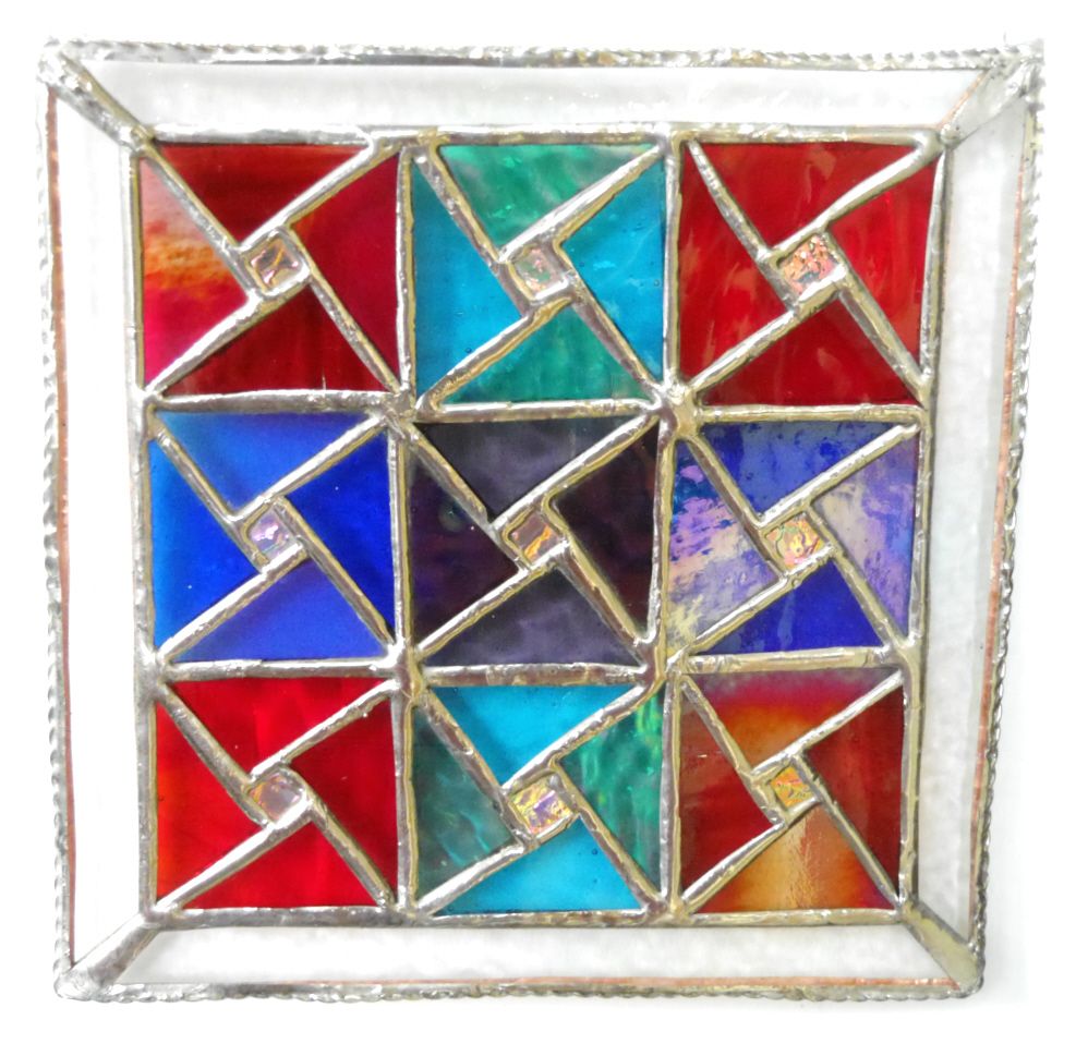 Patchwork Squares Stained Glass Dichroic Jewels Suncatcher