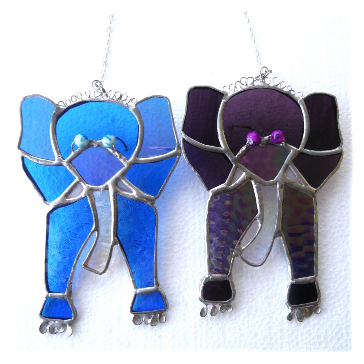 Elephant Stained Glass Suncatcher Sea Blue or Purple Handmade