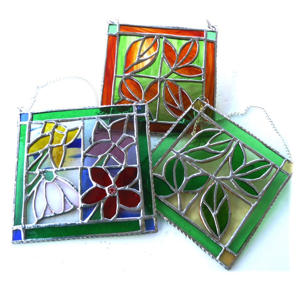 Spring or Autumn Leaf or Four Season Flower Tile Stained Glass Suncatcher