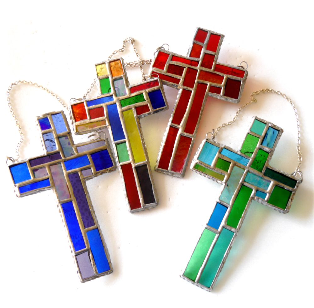 Cross Suncatcher Patchwork Stained Glass colour choice