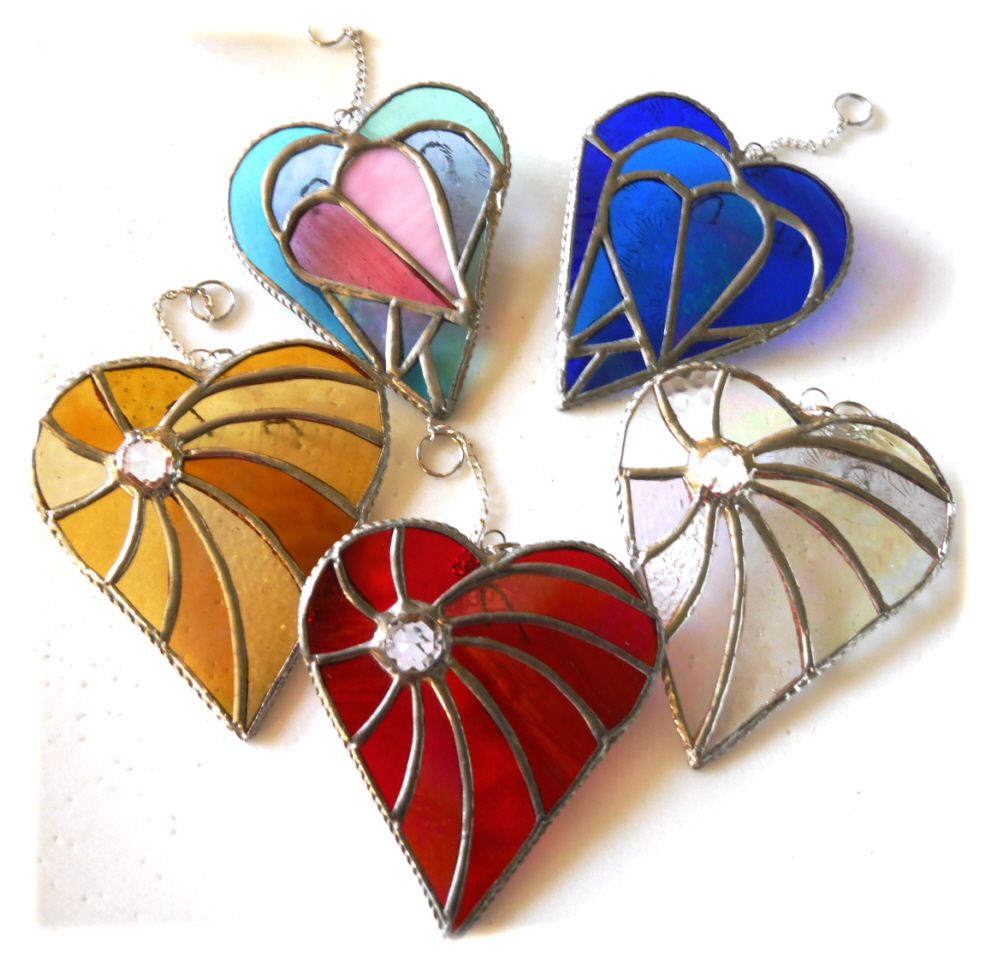 Triple or Swirled Heart Stained Glass Suncatcher Colour Choice