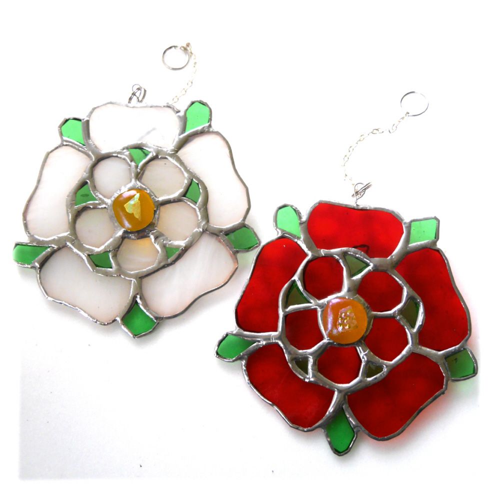 Yorkshire or Lancashire Rose Stained Glass Suncatcher