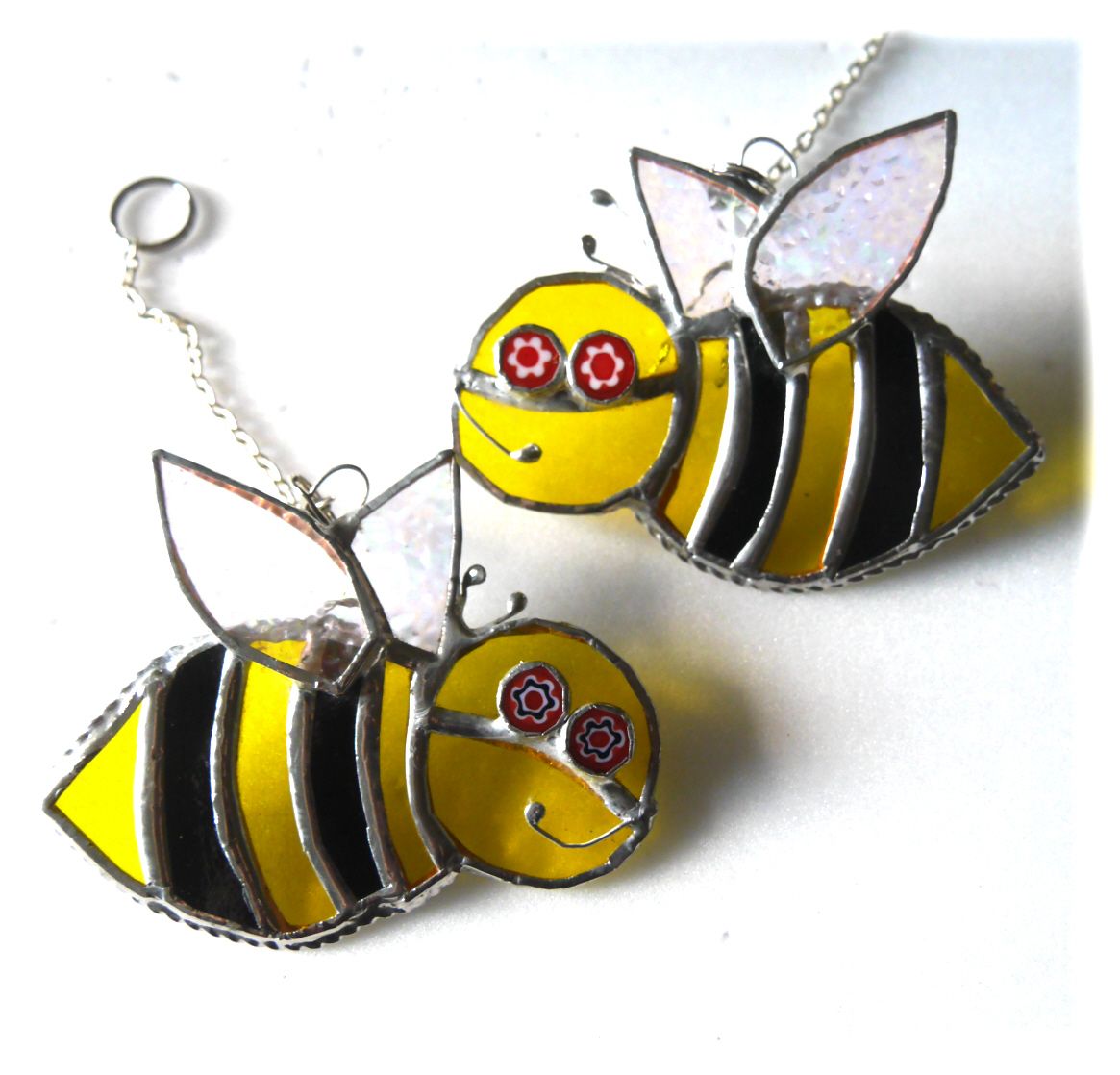 Bee Happy Suncatcher Stained Glass Handmade Funky