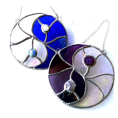 Yin Yang Stained Glass Suncatcher Purple or Blue colour choice