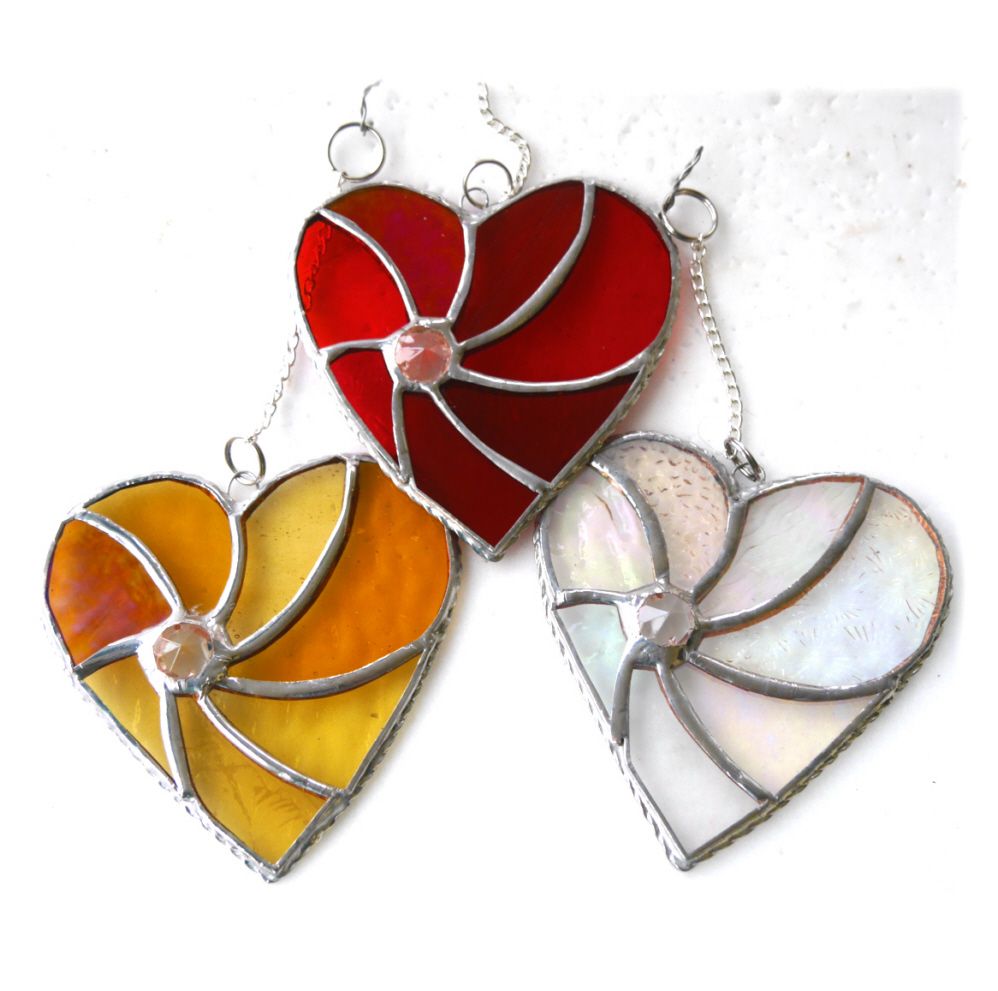 Anniversary Heart Stained Glass Suncatcher Gold Silver or Ruby Wedding
