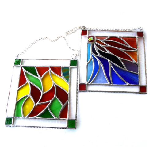 Leaves or Ribbons Stained Glass Square Franed Suncatcher
