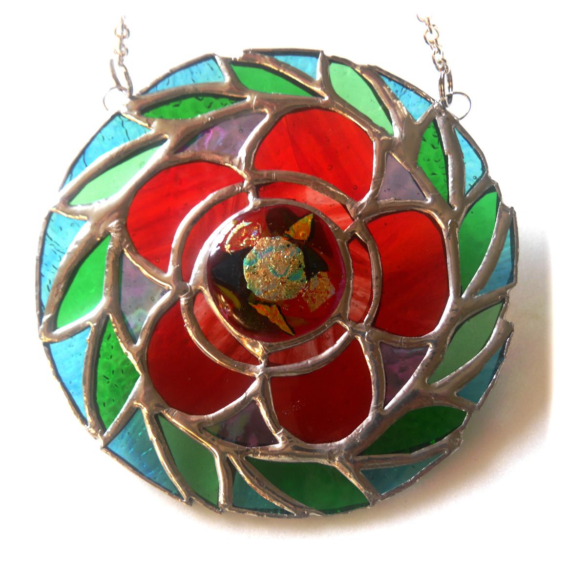 Floral Vibrant Swirl Stained Glass Art Suncatcher Handmade