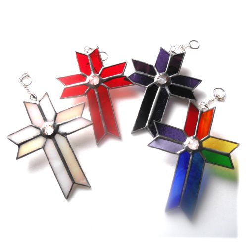 Cross 2tone Suncatcher Stained Glass crystal colour choice