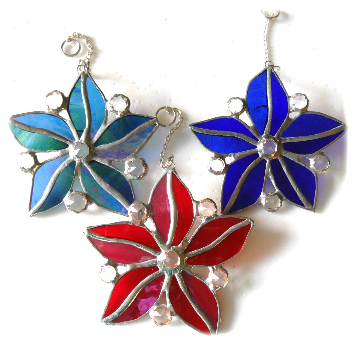 Crystal Star Flower Stained Glass Suncatcher Red, Blue or Sea-Blue