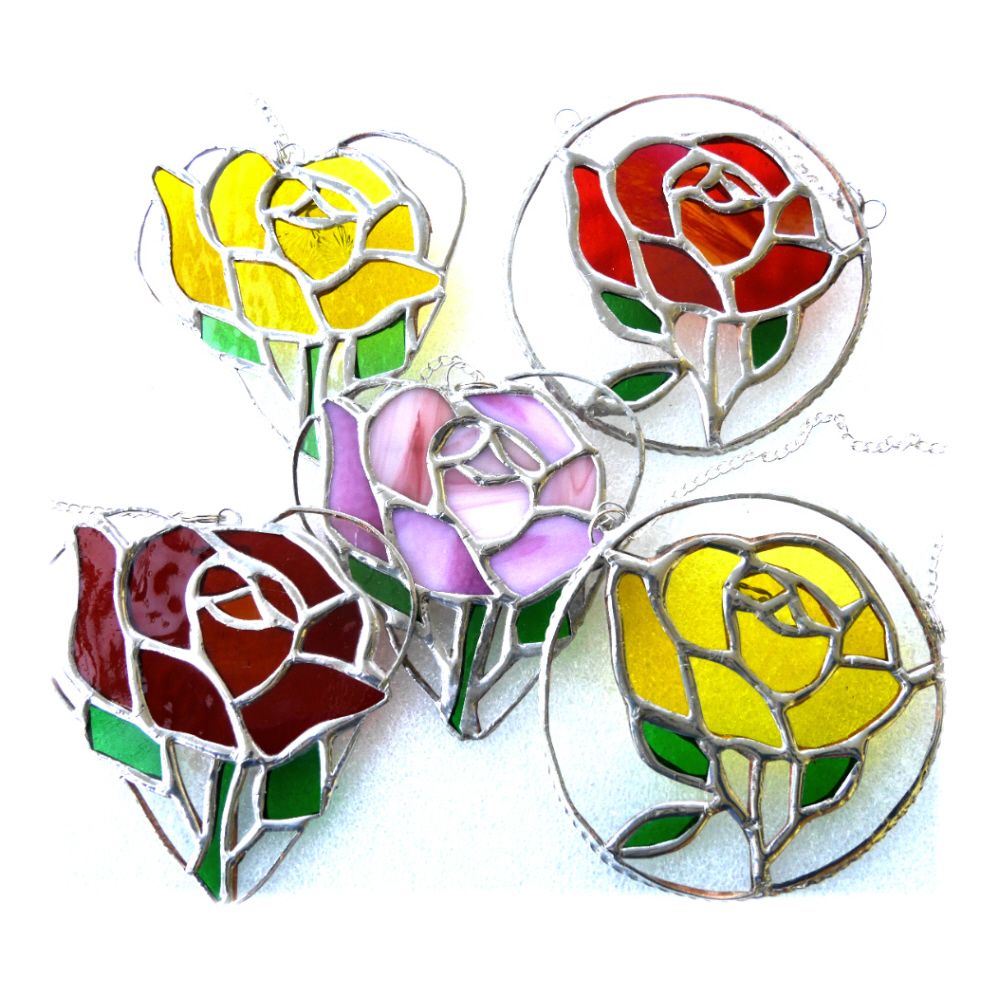 Rose Heart or Ring Stained Glass Suncatcher Colour Choice
