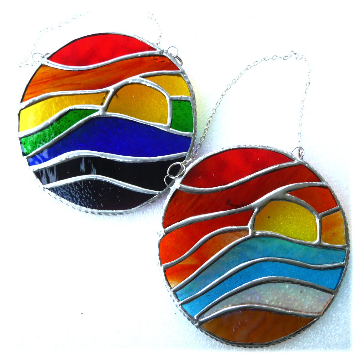 Rainbow or Sunset Beach Waves Stained Glass Suncatcher