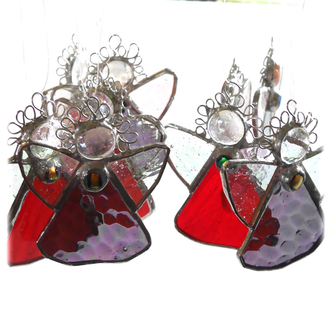 Angel Christmas Tree Stained Glass Decoration Set of two angels red and purple