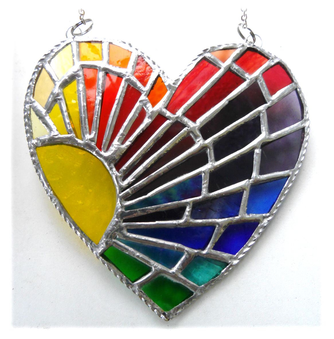 Sun Heart Rainbow Rays Valentine Stained Glass Suncatcher
