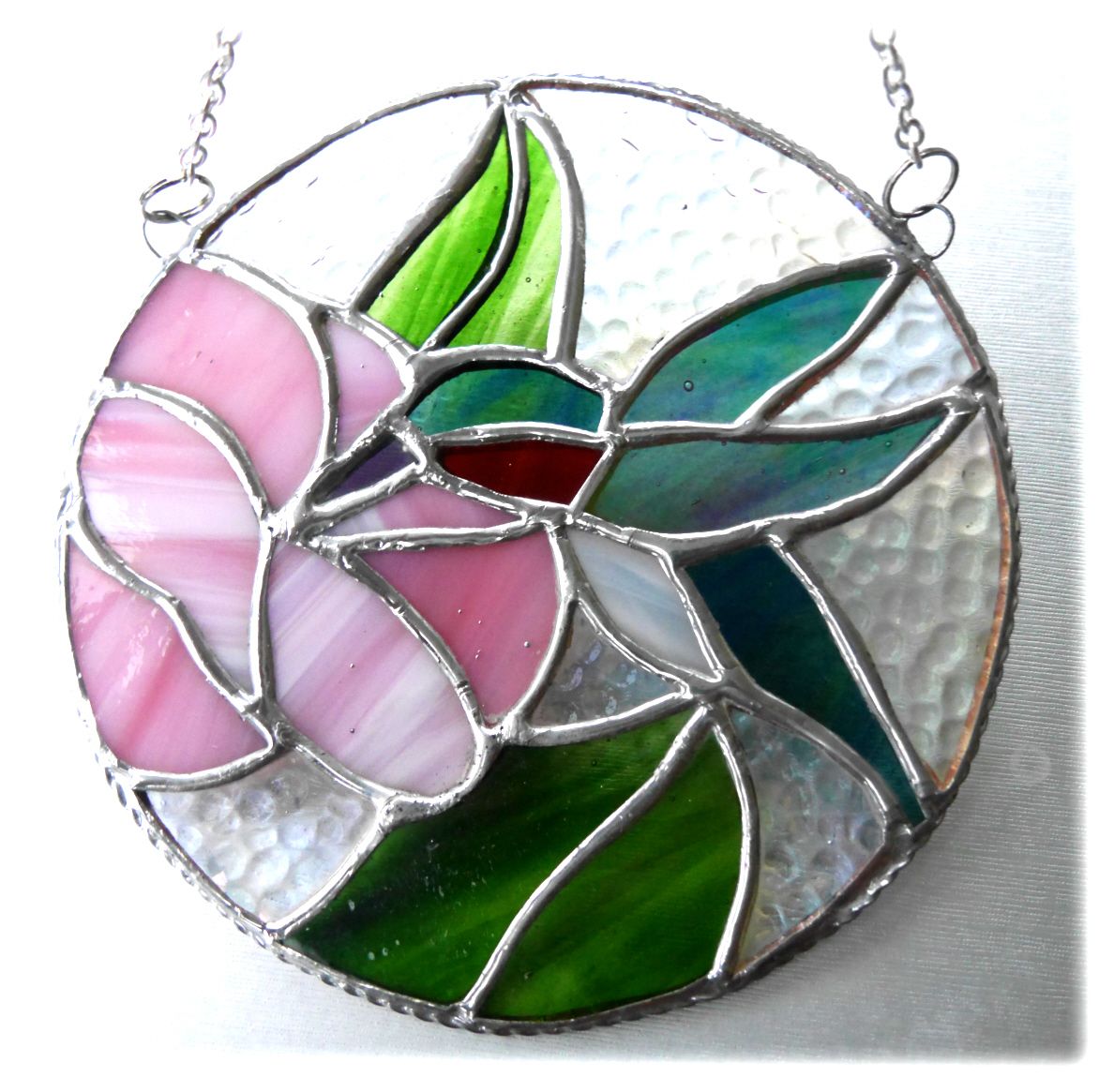 Hummingbird Flower Stained Glass Suncatcher Ring Handmade