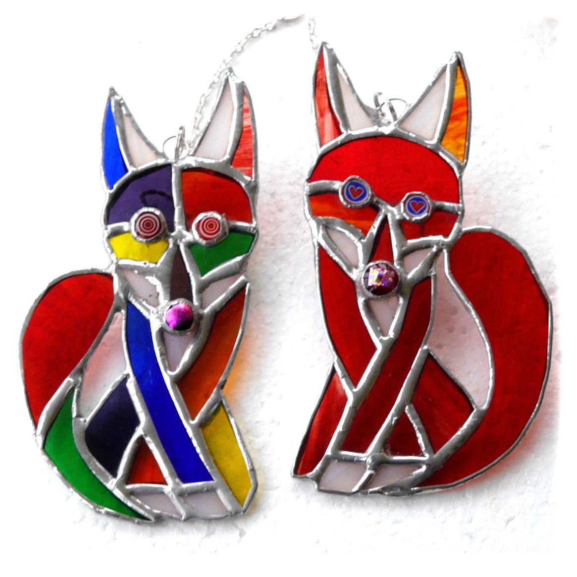 Funky Fox Stained Glass Suncatcher Red or Rainbow Handmade
