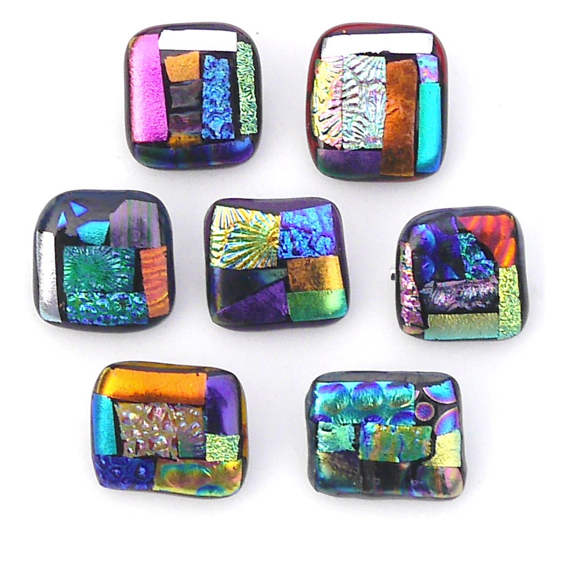 Patchwork Dichroic Fused Glass Brooch Set 4 Colour choice