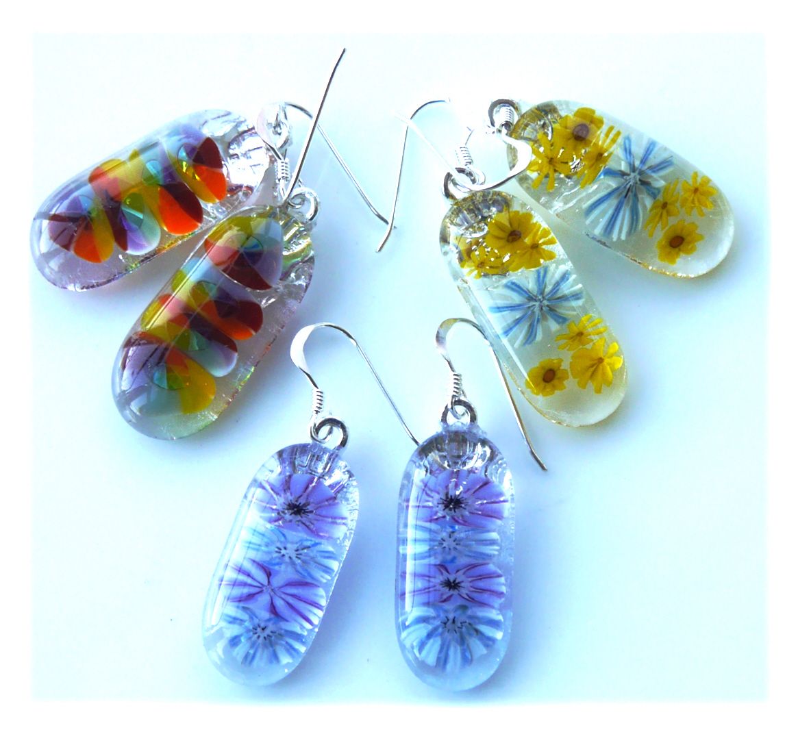 Millefiori Fused Glass Earrings Colour Choice