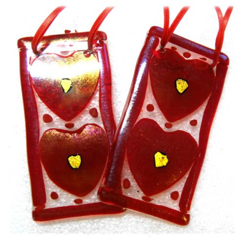         Two Heart Fused Glass Lightcatcher hanging decoration dichroic red        Share on Fused Glass Two Heart Lightcatcher