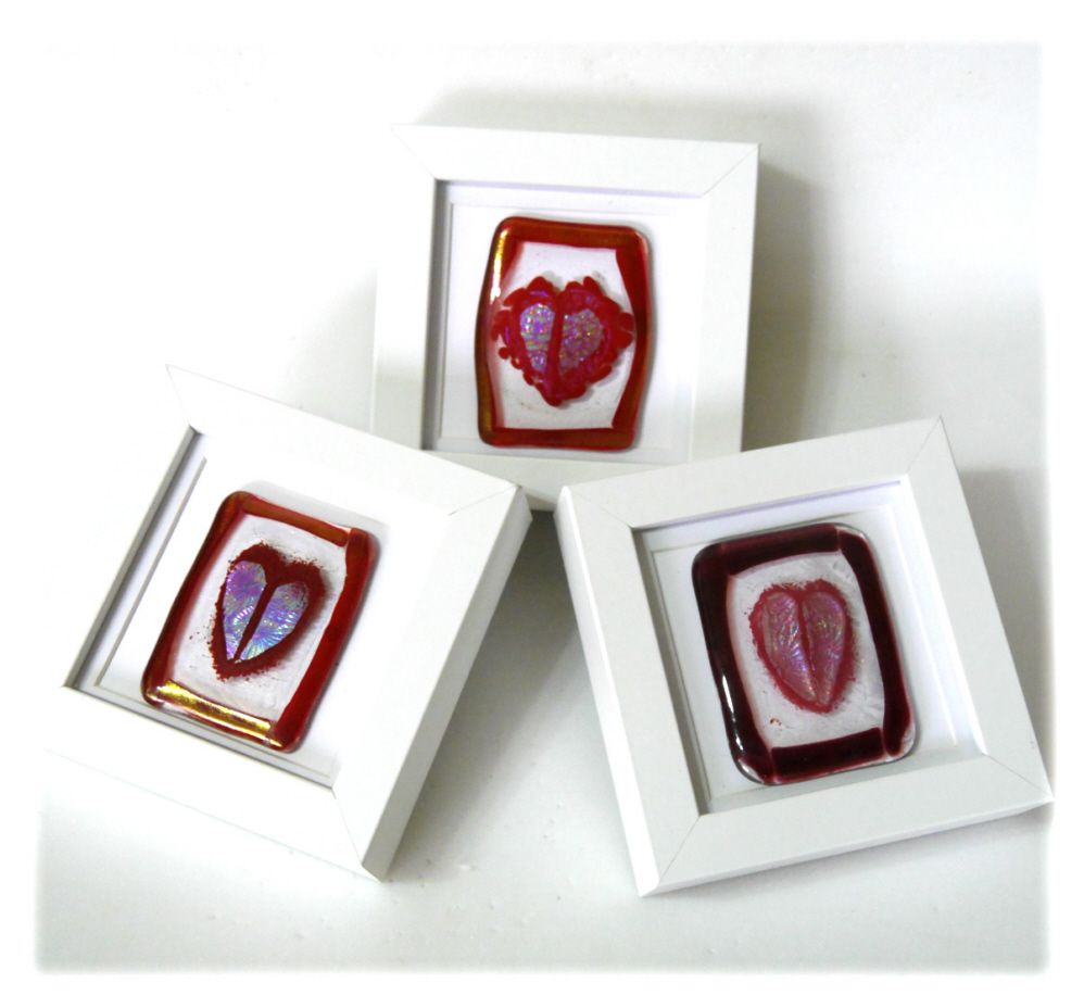     Fused Glass Heart Picture in Box Frame Dichroic