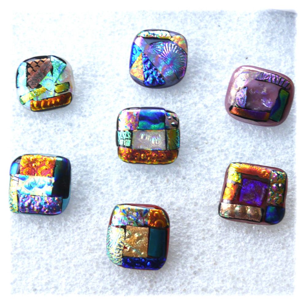 Patchwork Dichroic Fused Glass Brooch Set 1 Colour choice