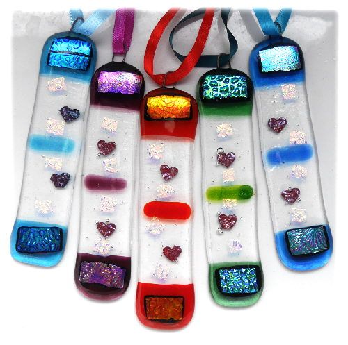 Dichroic Fused Glass Heart Sticks Decorations