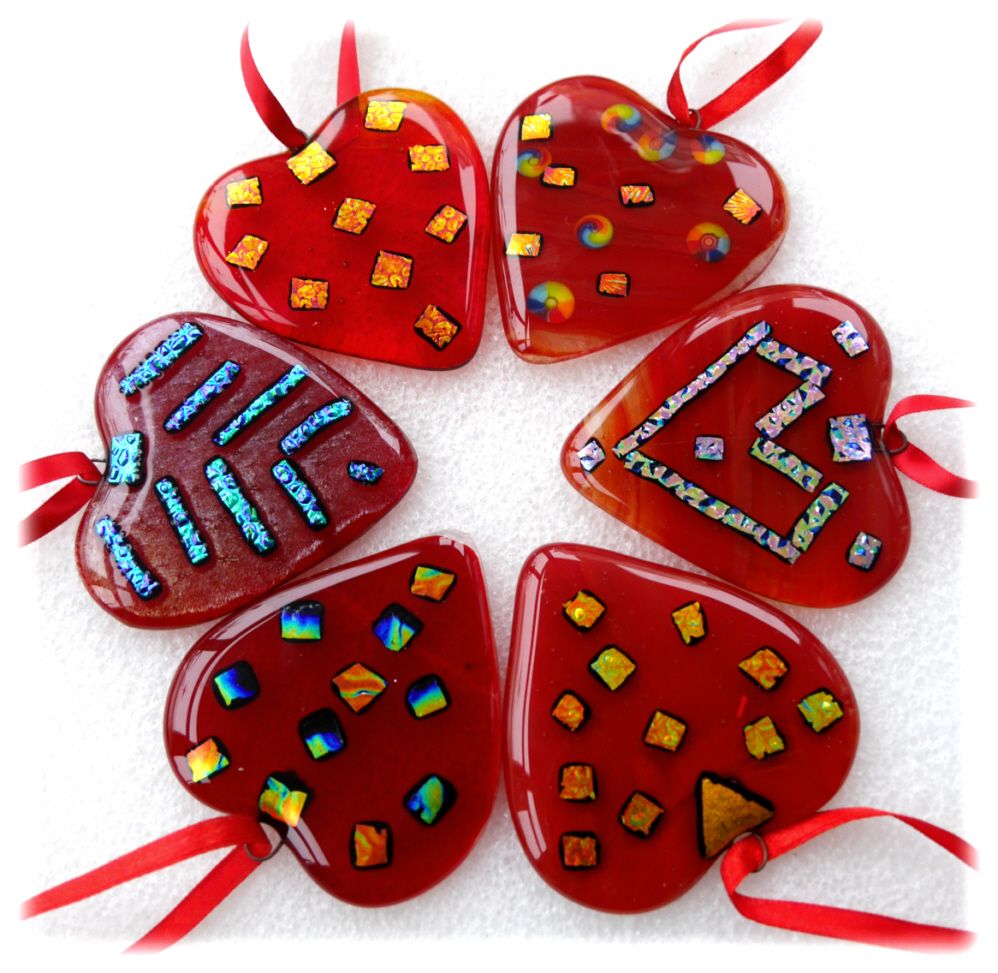 Fused Glass Red Heart Hanging Decoration Gift