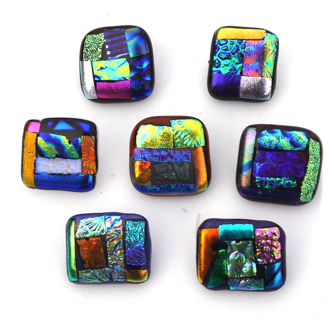 Patchwork Dichroic Fused Glass Brooch Set 3 Colour choice