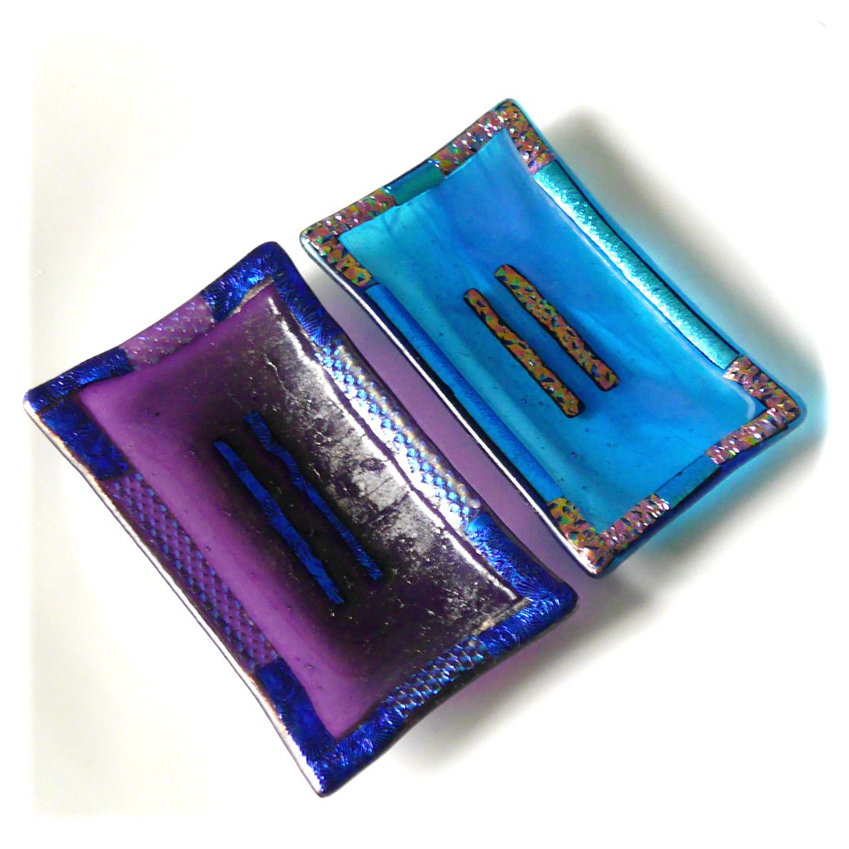 Fused Glass Dichroic Soap Dish Turquoise or Purple