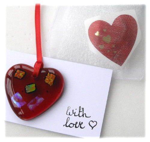 Fused Glass Heart Greetings Card Valentine Keepsake Gift