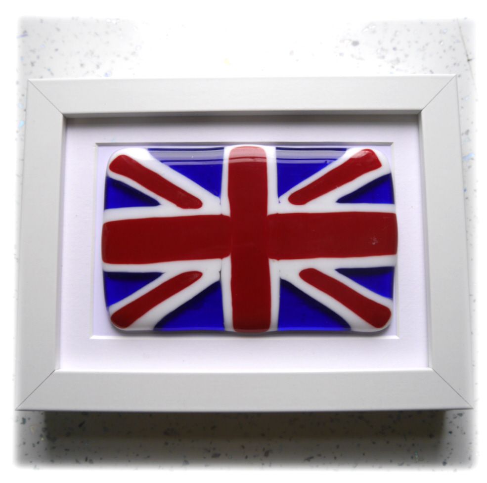 Union Jack Flag Fused Glass Framed Picture