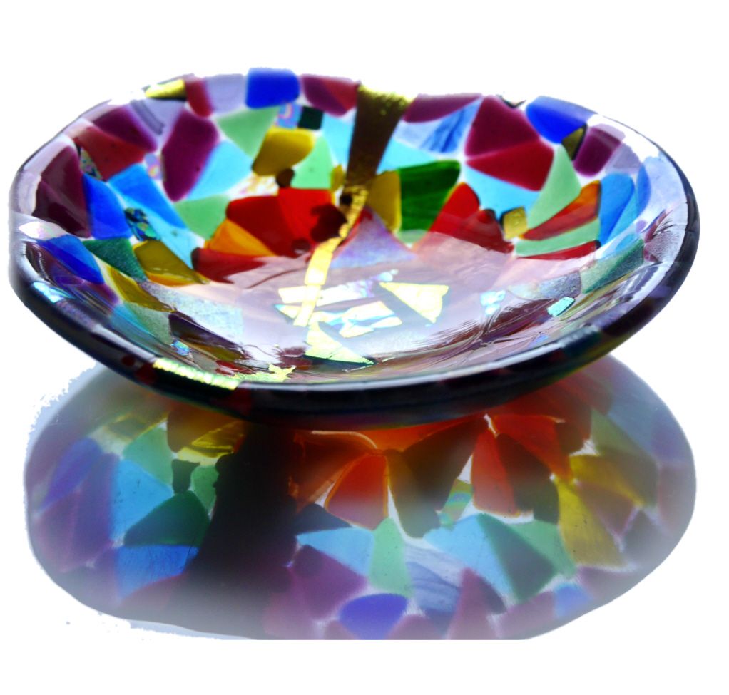 Rainbow River of Gold Handmade Fused Glass Bowl Dichroic Glass Art