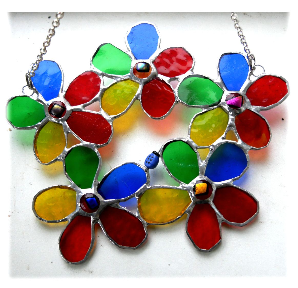 Rainbow Flower Wreath Stained Glass Suncatcher