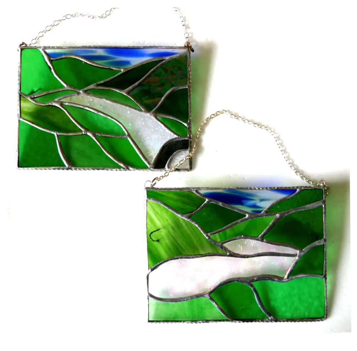 Lake District or River Valley Stained Glass Landscape Suncatcher Picture