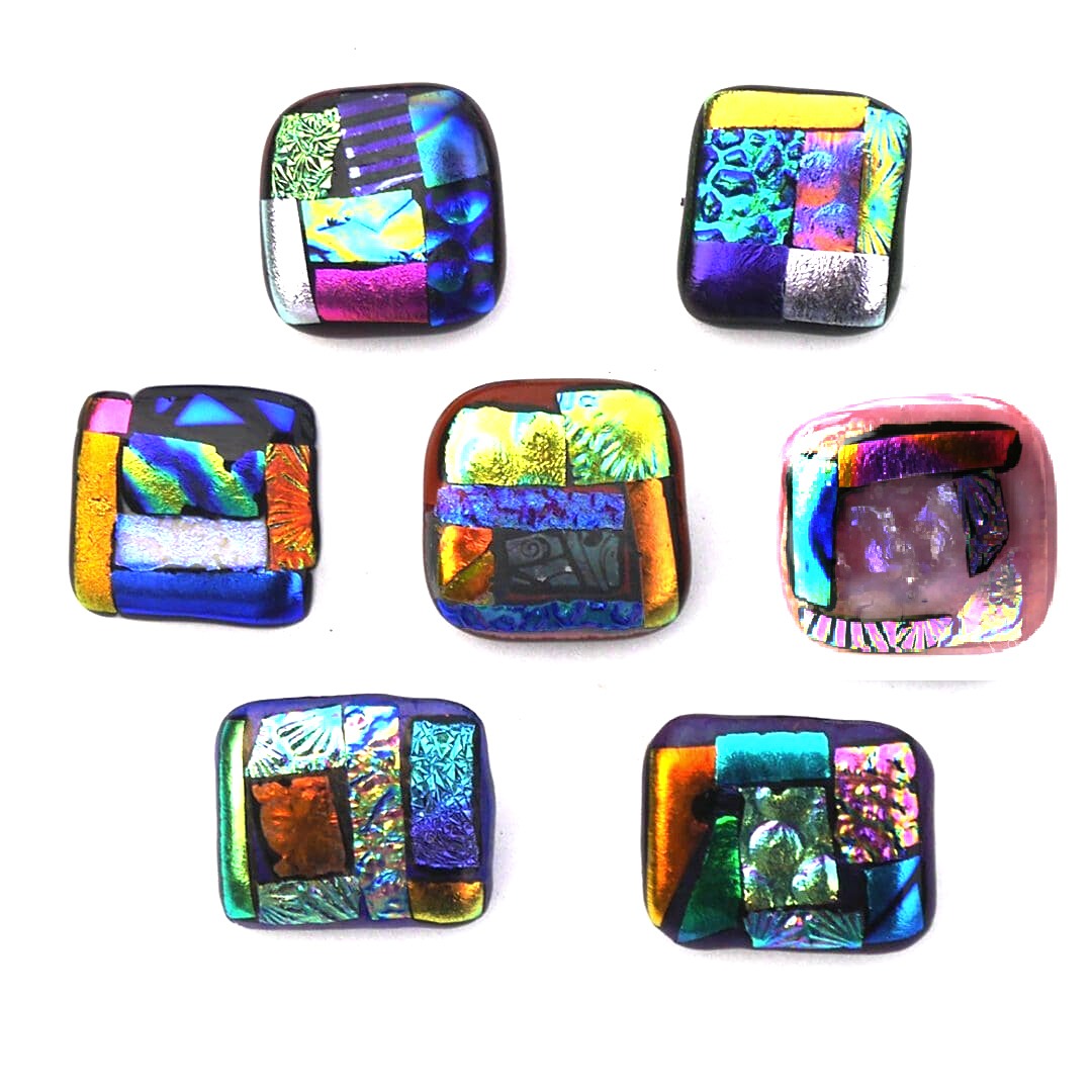 Patchwork Dichroic Fused Glass Brooch Set 3 Colour choice