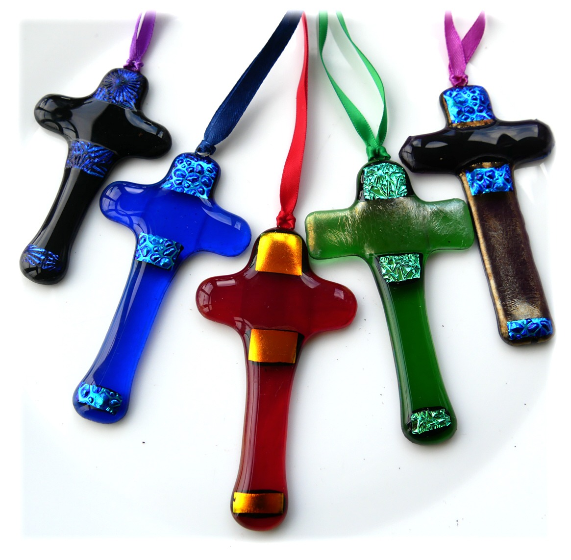 Cross Fused Glass Christmas Tree Decoration