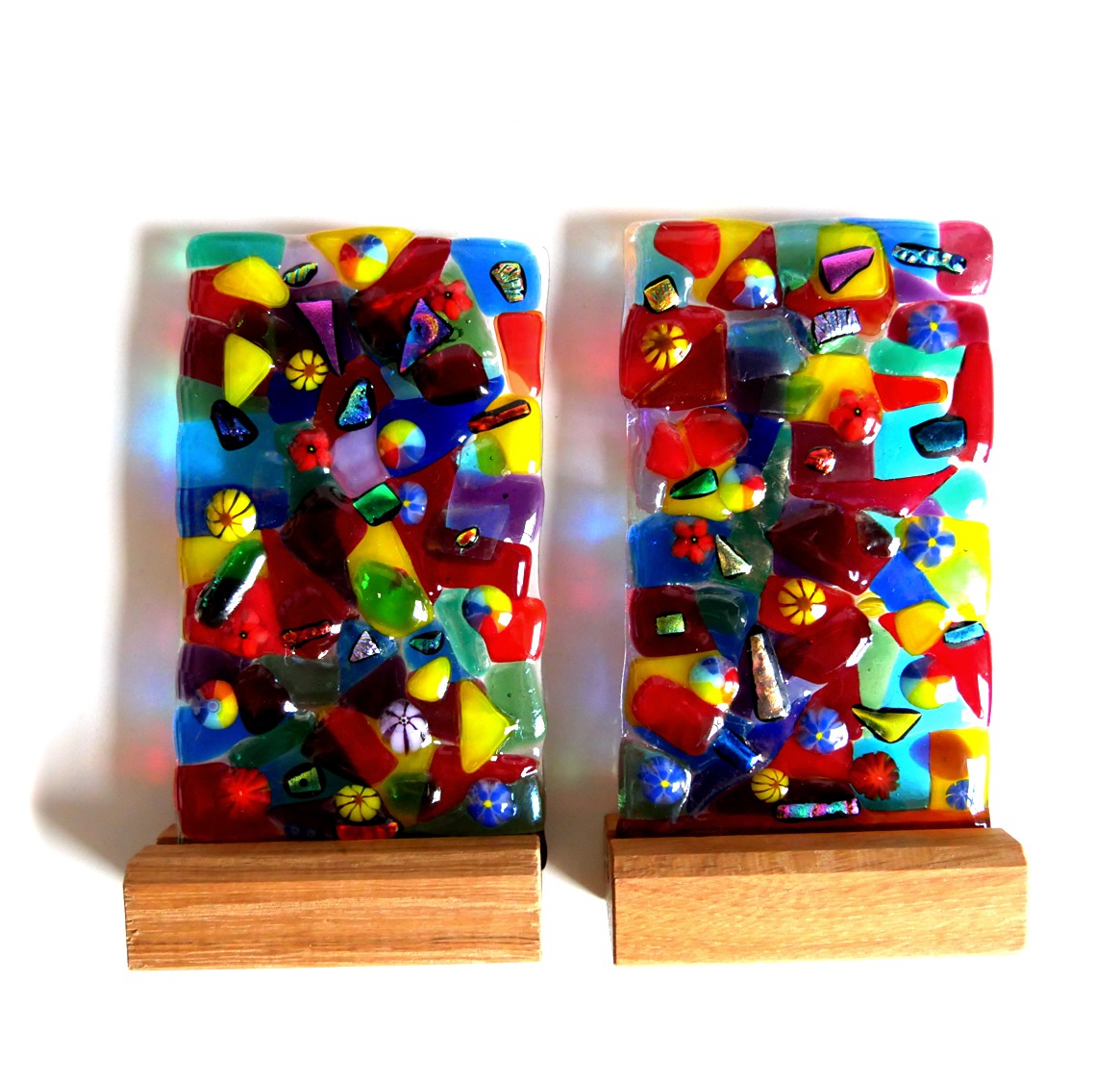 Fused Glass Mosaic Rainbow Suncatcher Panel with standSet of 4 Rainbow on White