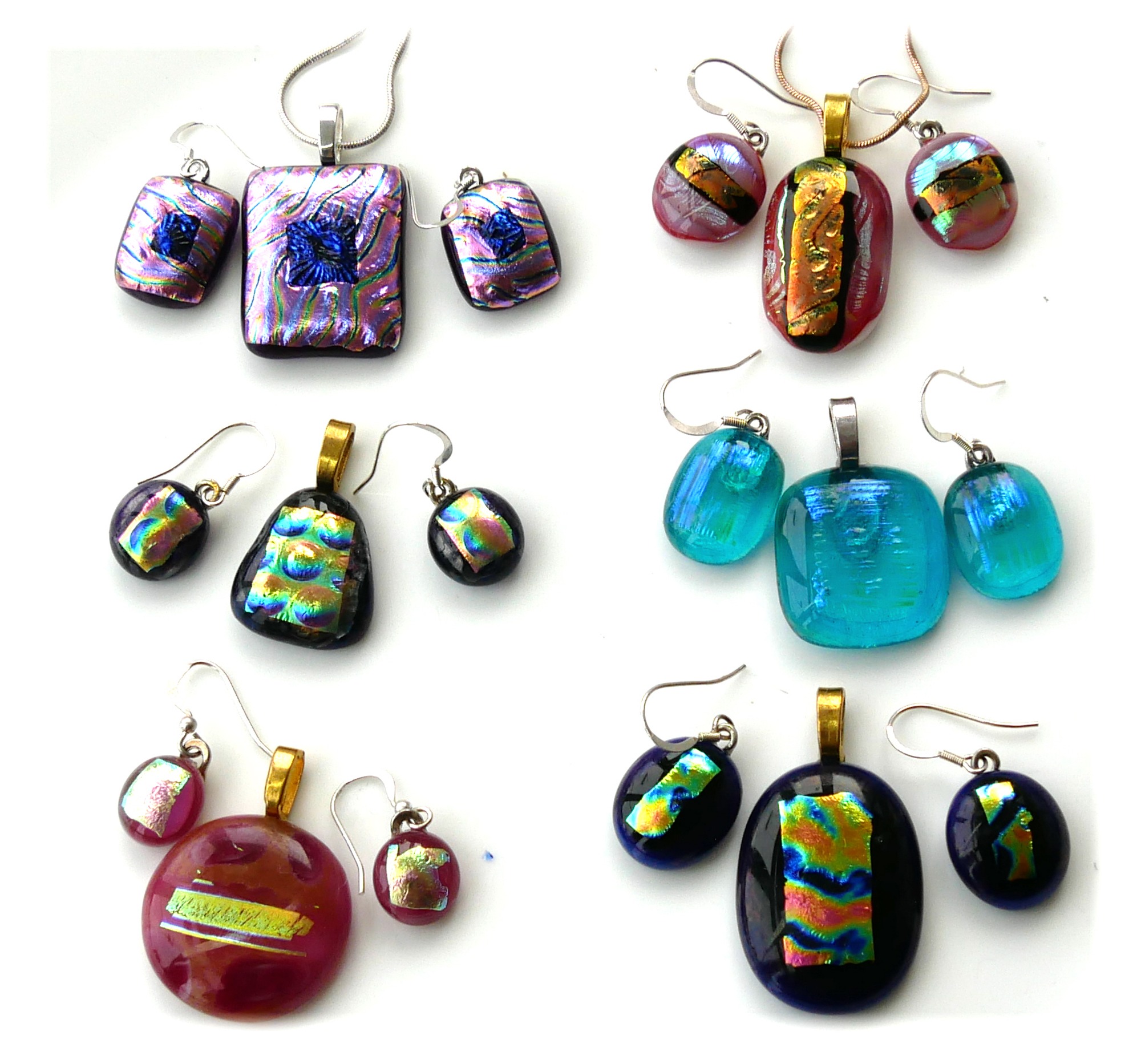 Dichroic Fused Glass Pendant Earring Set 4 012 035 040 048 049 059