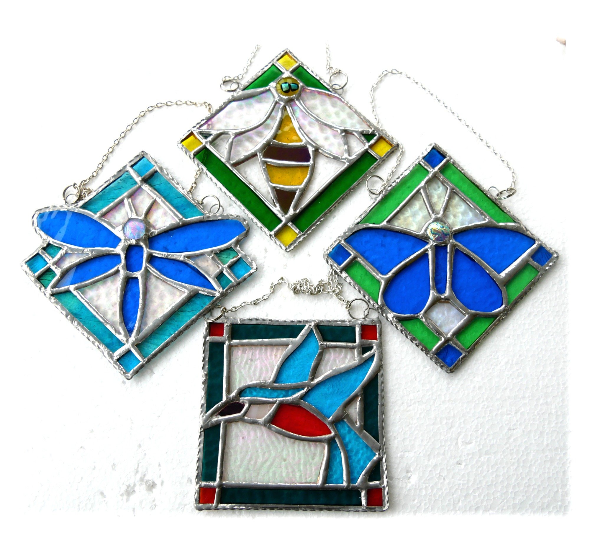 Butterfly Dragonfly Kingfisher or Bee Stained Glass Suncatcher Tile