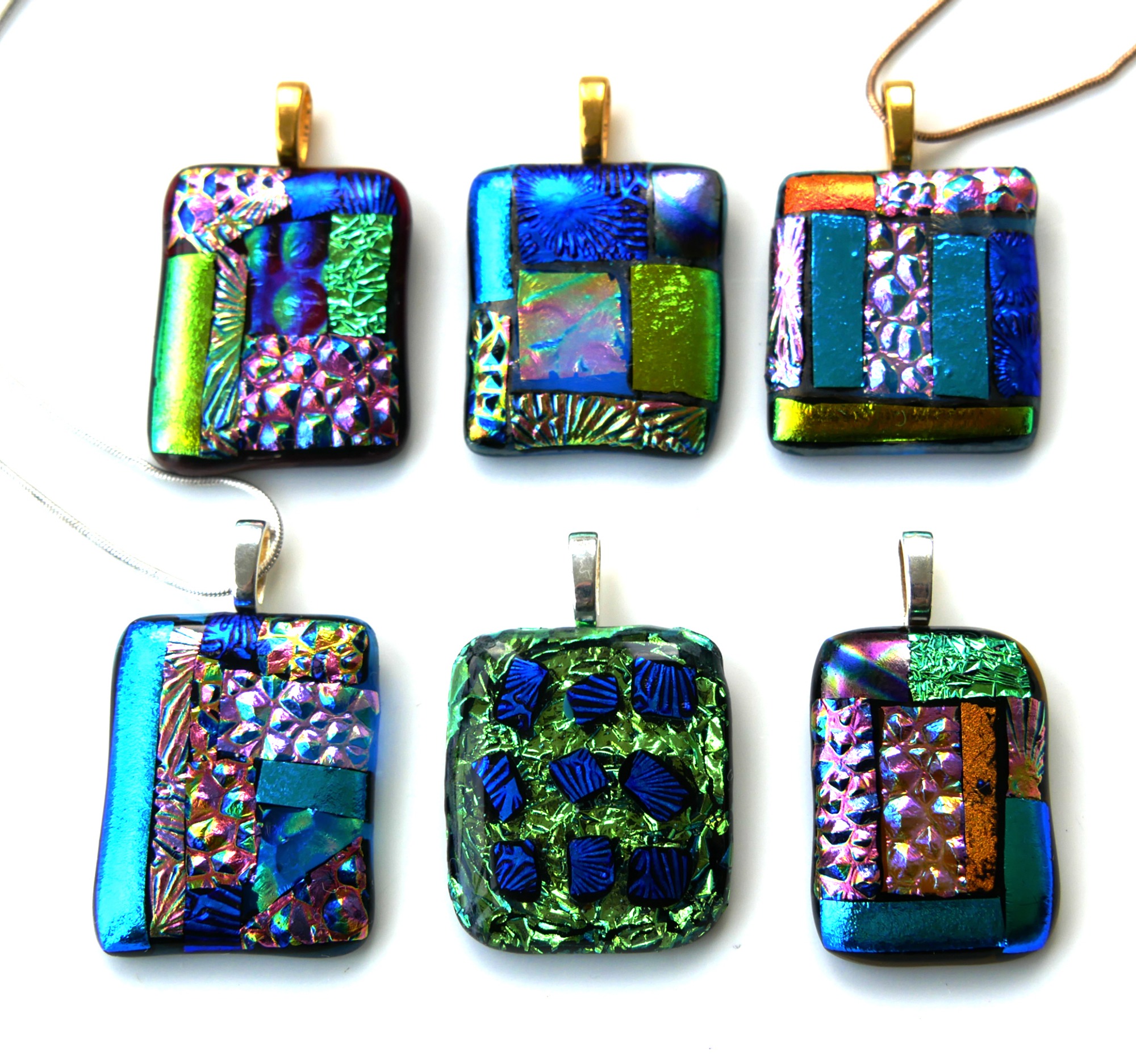 Luxury Patchwork Dichroic Fused Glass Pendant with chain B010 â€“ B015