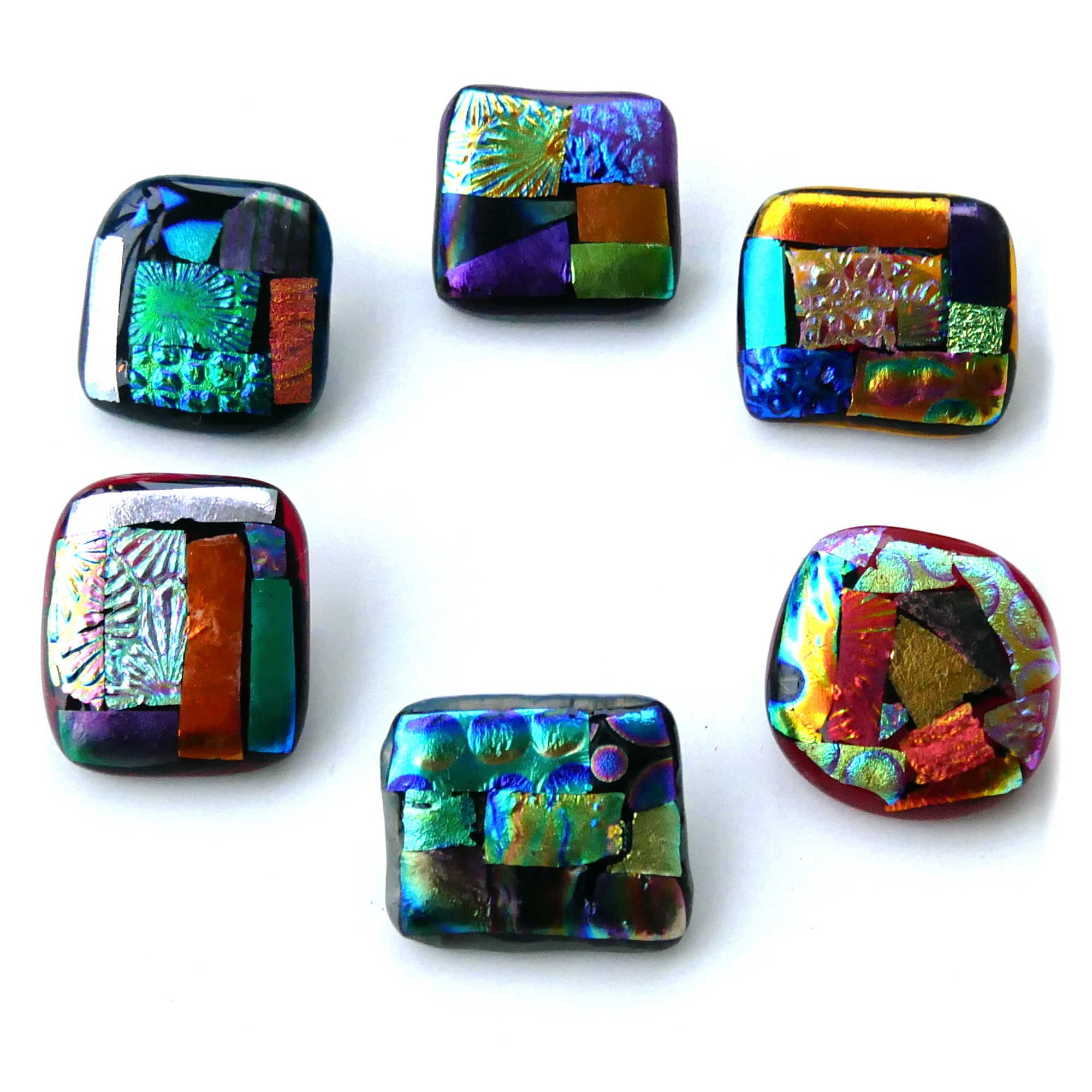 Patchwork Dichroic Fused Glass Brooch Set 2 Colour choice