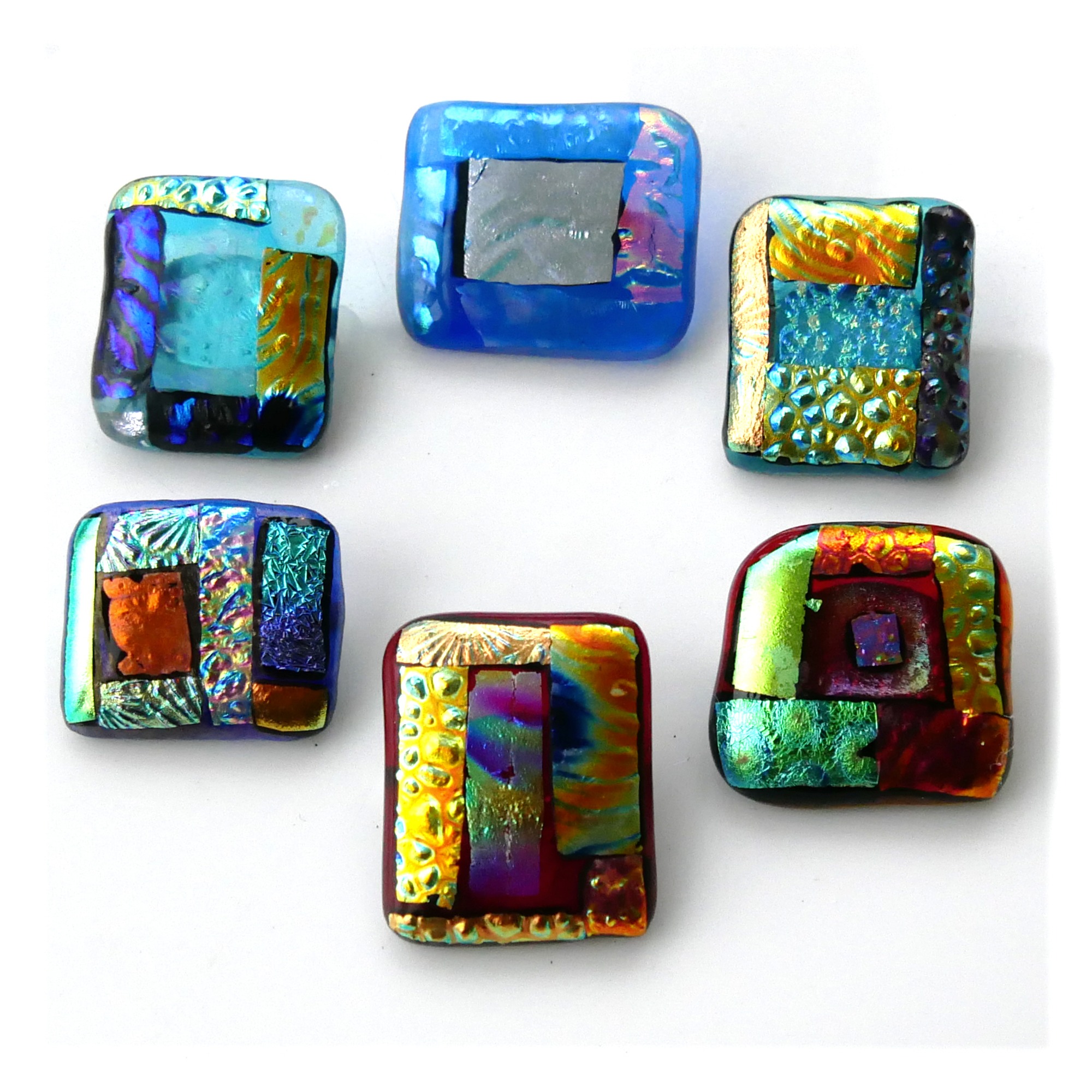 Patchwork Dichroic Fused Glass Brooch Set 3 Colour choice