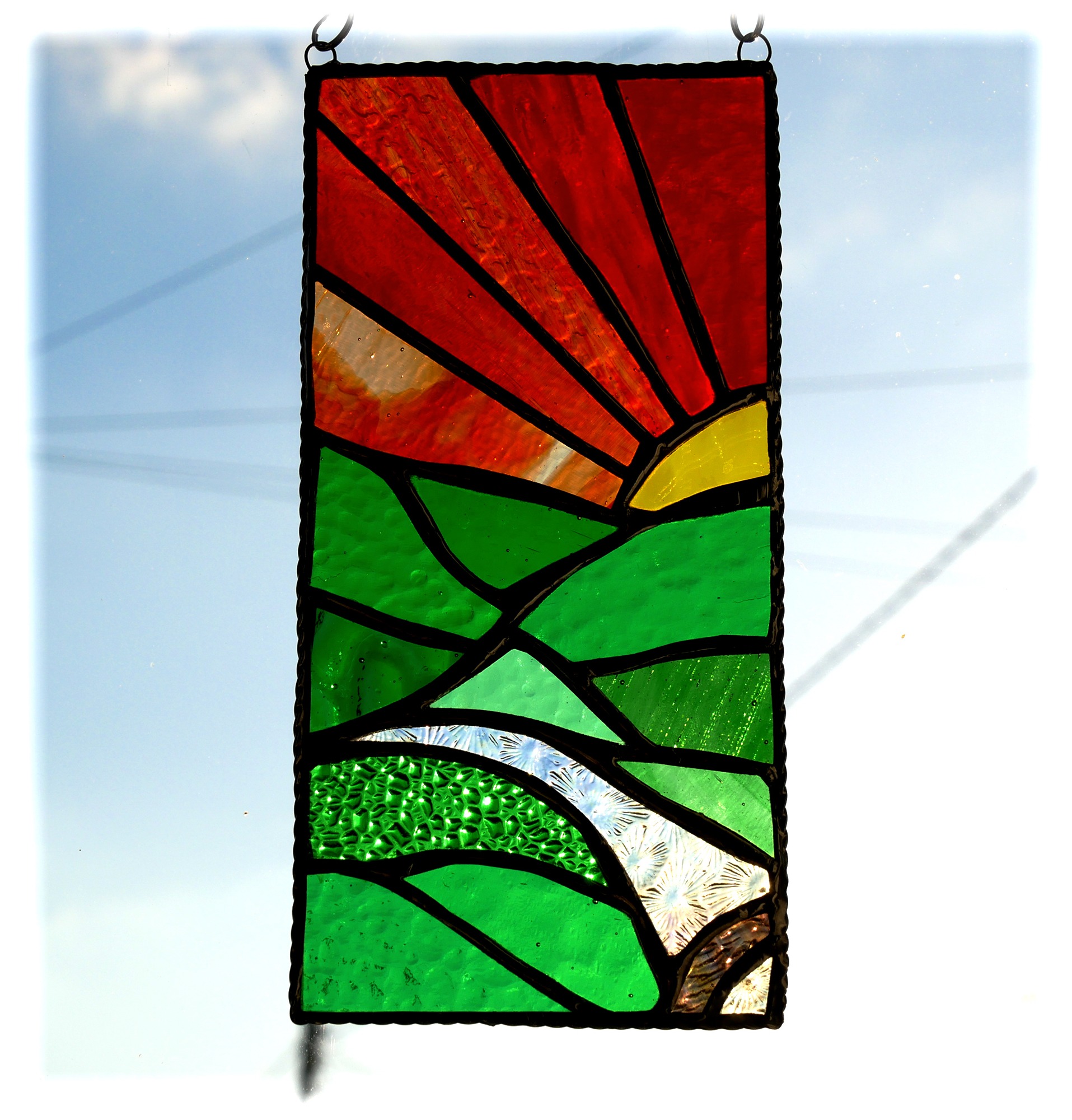 Sunset River Valley Stained Glass Suncatcher Panel