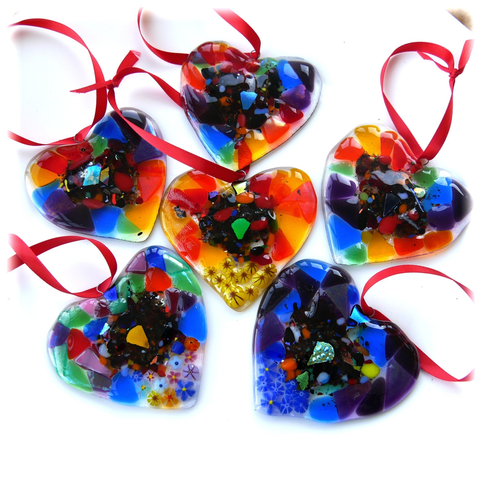 Fused Glass Heart Decoration Gift Mothers Day Multicolour