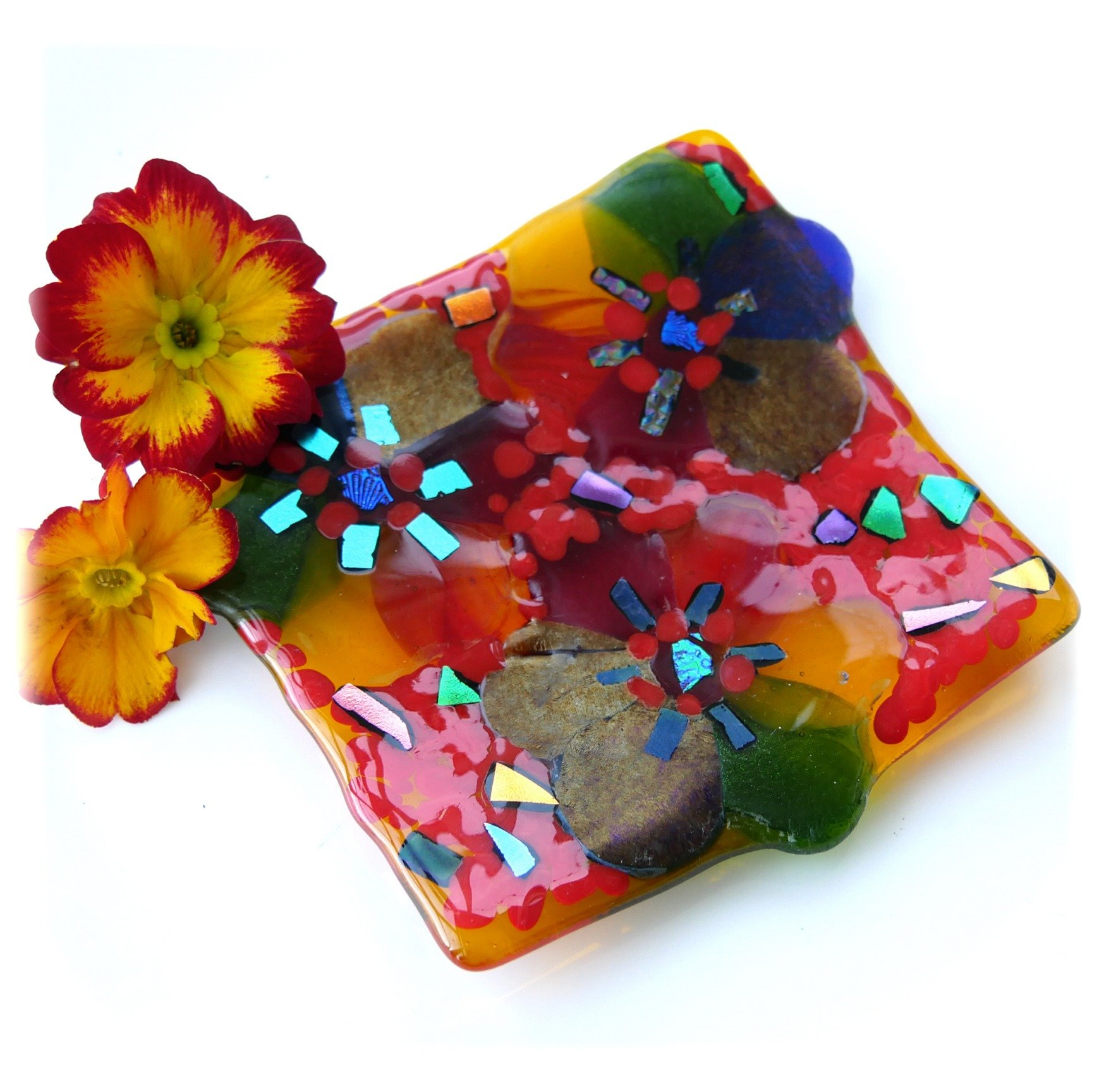 Rainbow Flower Fused Glass Dish Dichroic Trinket