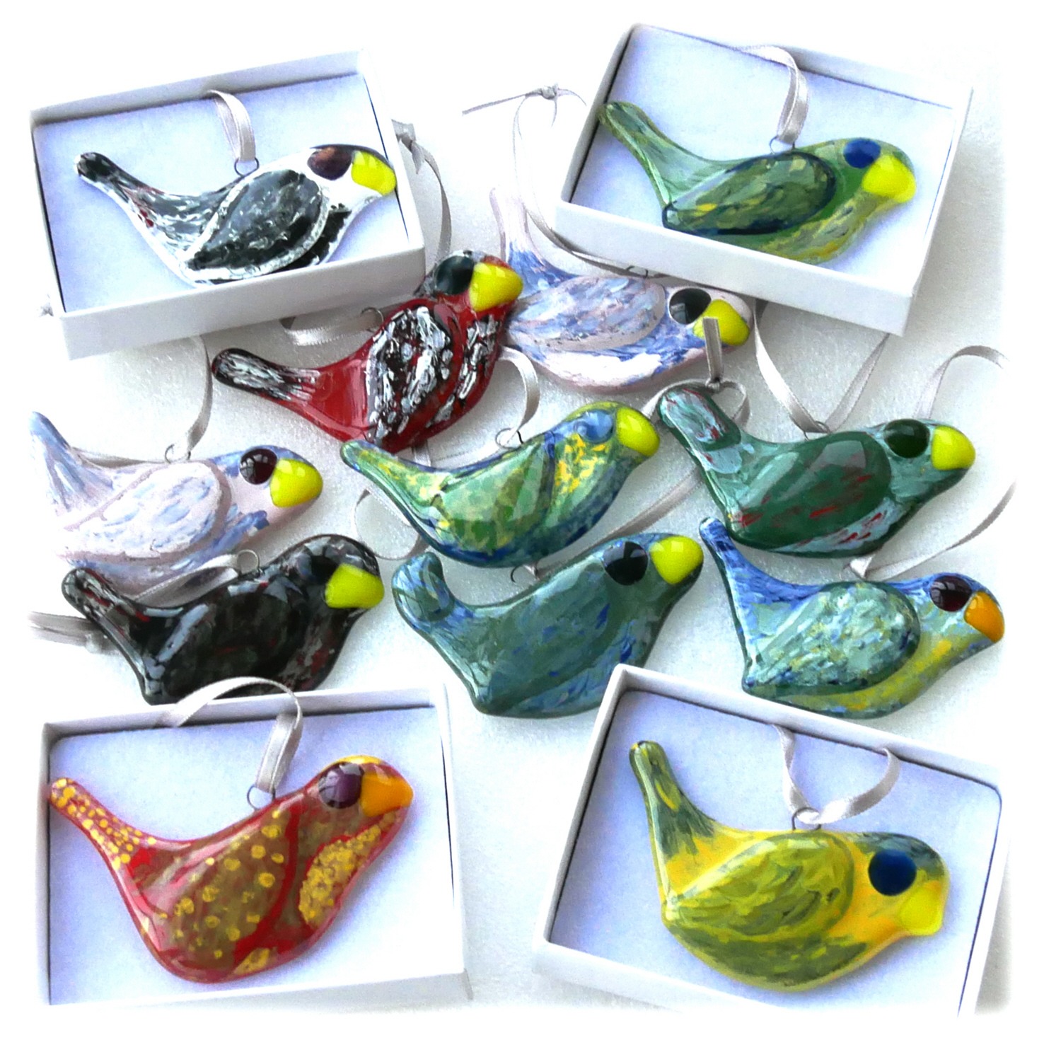 Joybirds Fused Glass Hand Painted Hanging Birds Colour Choice