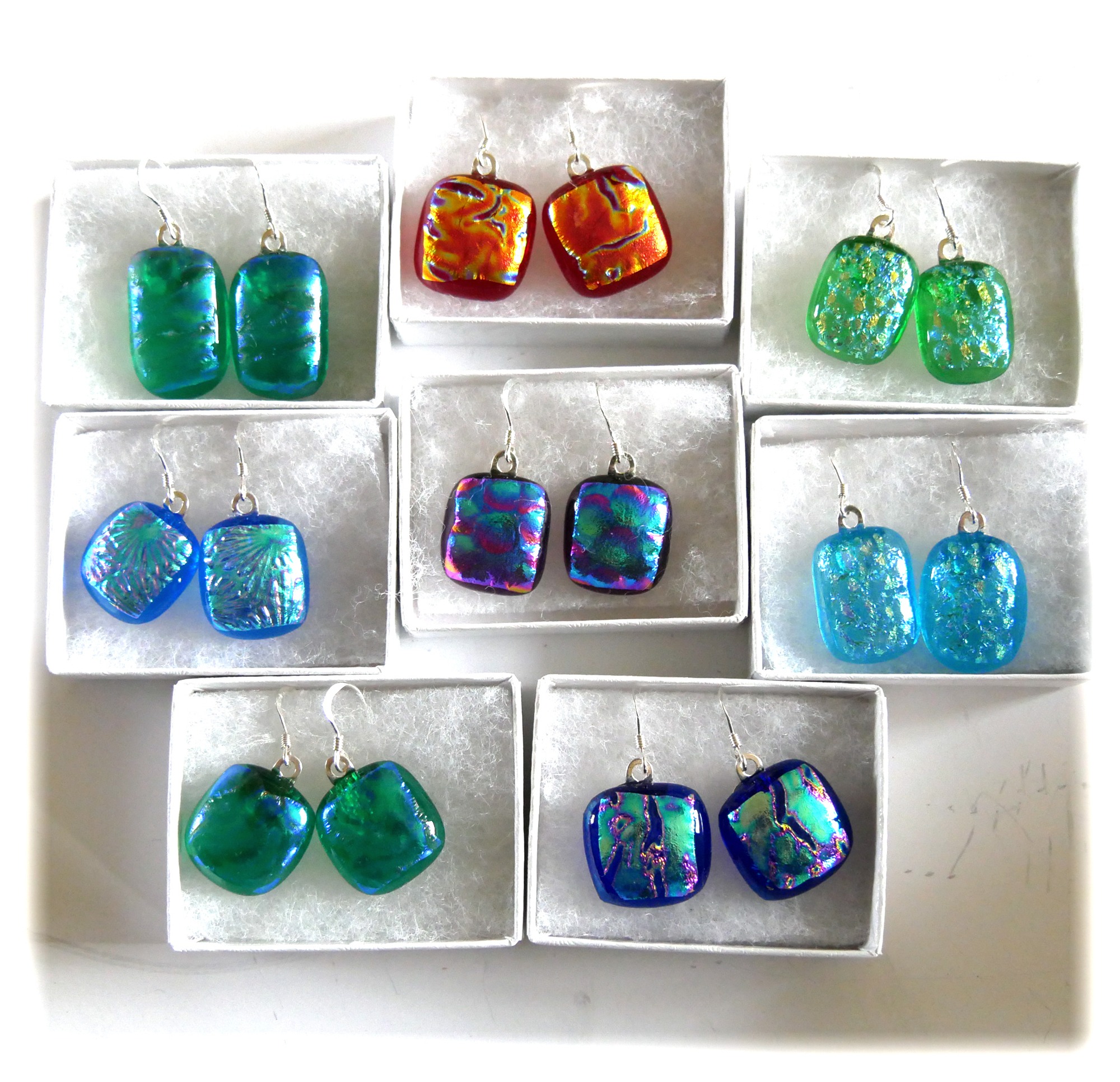 Dichroic Fused Glass Earrings Set 3 Colour Choice