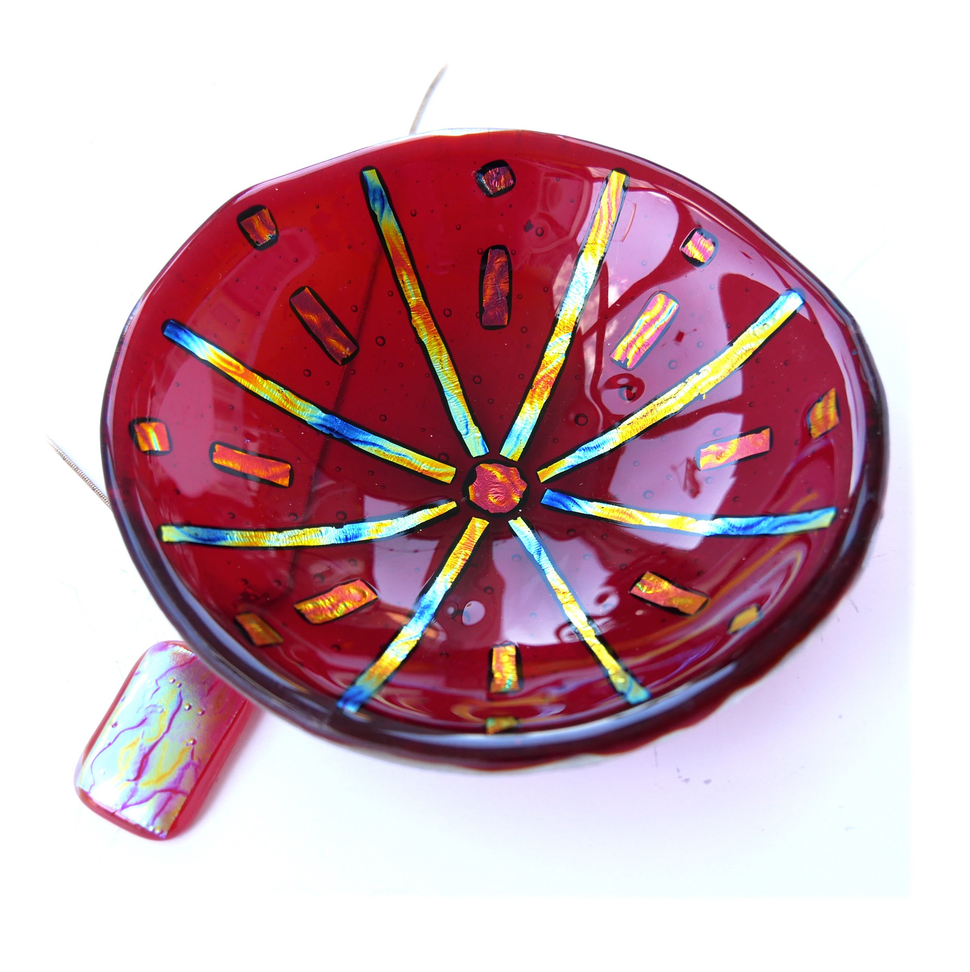 Red 13cm Gold Dichroic Fused Glass Bowl 