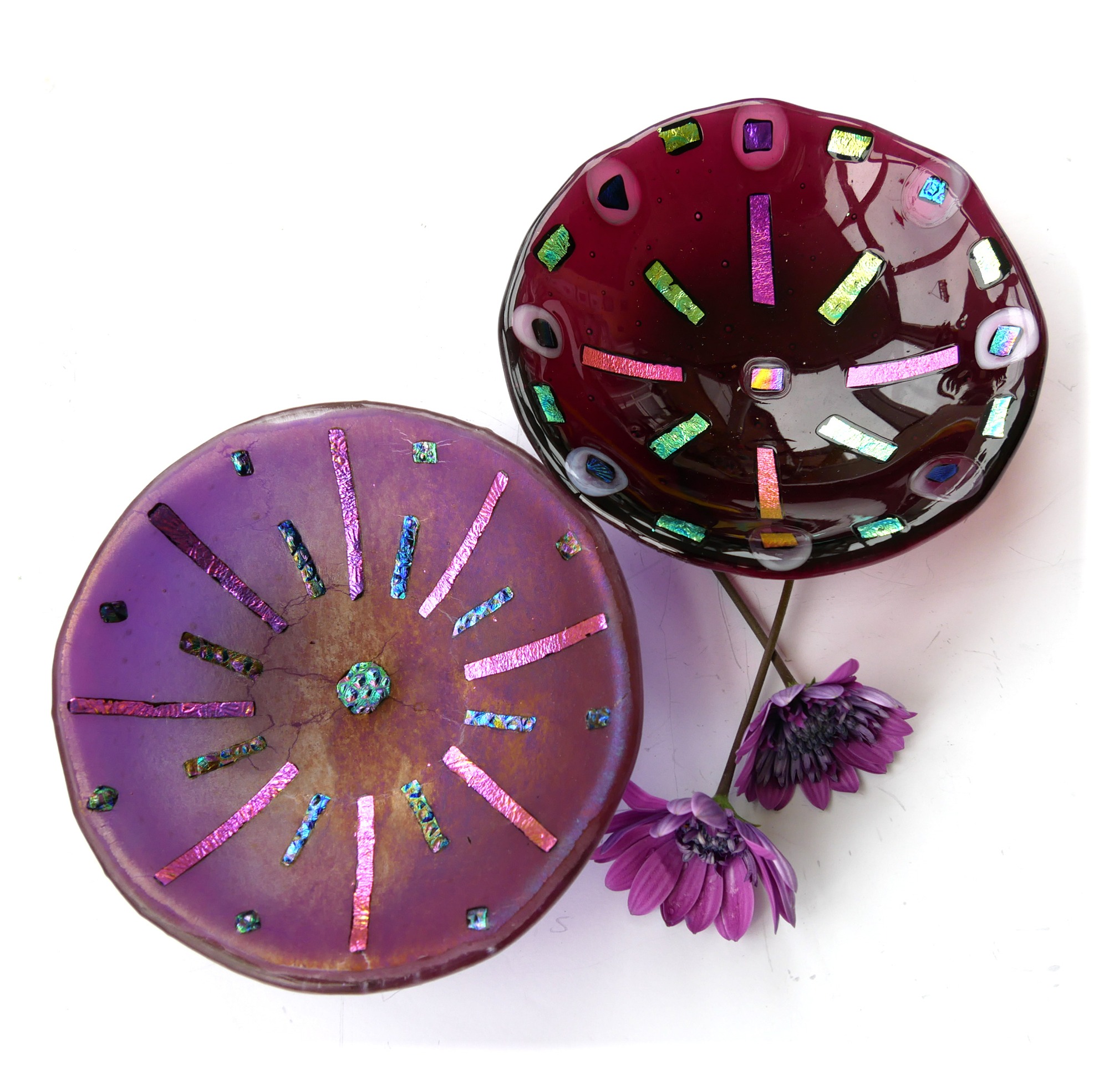 Dichroic Fused Glass Bowl Plum or Purple Handmade